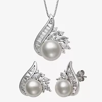 Womens White Cultured Freshwater Pearl Sterling Silver Marquise 2-pc. Jewelry Set