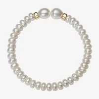 Womens White Cultured Freshwater Pearl 14K Gold Bangle Bracelet