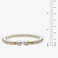 Womens White Cultured Freshwater Pearl 14K Gold Bangle Bracelet