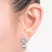 Womens White Cultured Freshwater Pearl Sterling Silver Marquise Drop Earrings