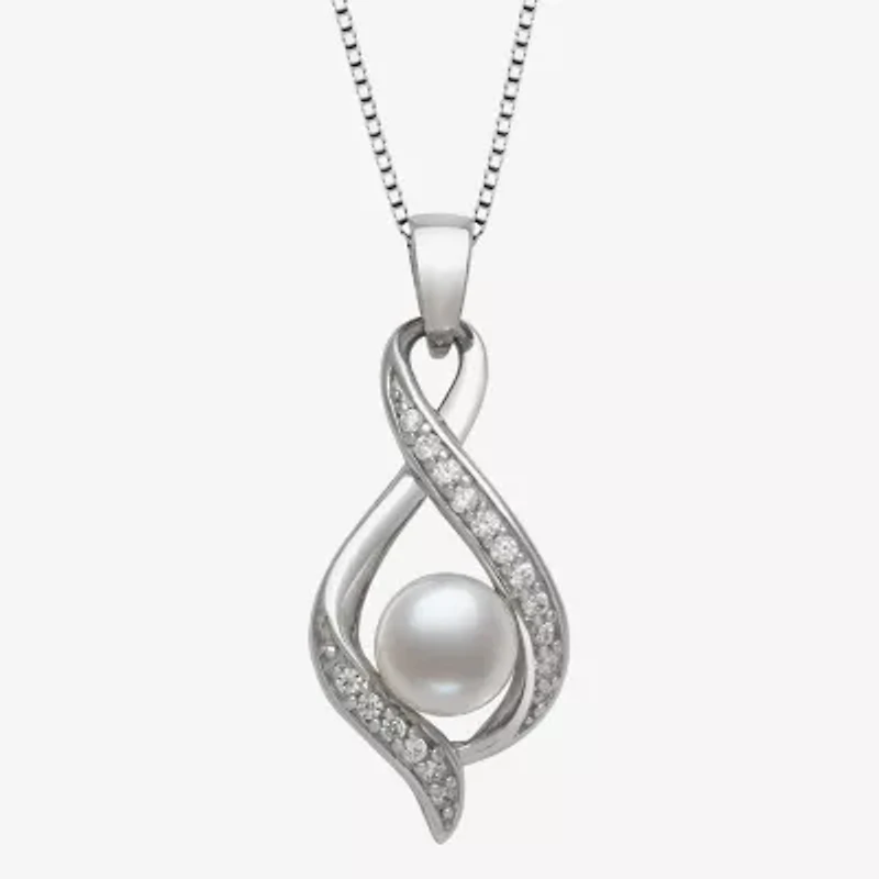 Womens White Cultured Freshwater Pearl Sterling Silver Inch Pendant Necklace
