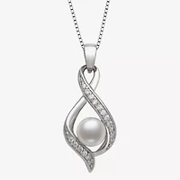 Womens White Cultured Freshwater Pearl Sterling Silver Inch Pendant Necklace