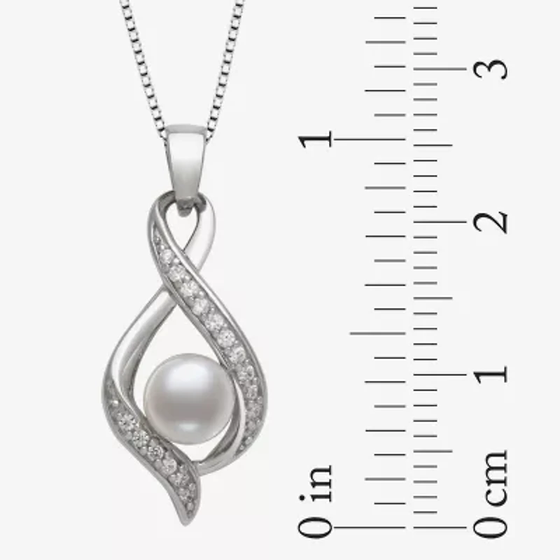 Womens White Cultured Freshwater Pearl Sterling Silver Inch Pendant Necklace