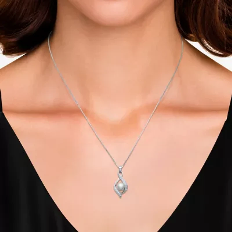 Womens White Cultured Freshwater Pearl Sterling Silver Inch Pendant Necklace