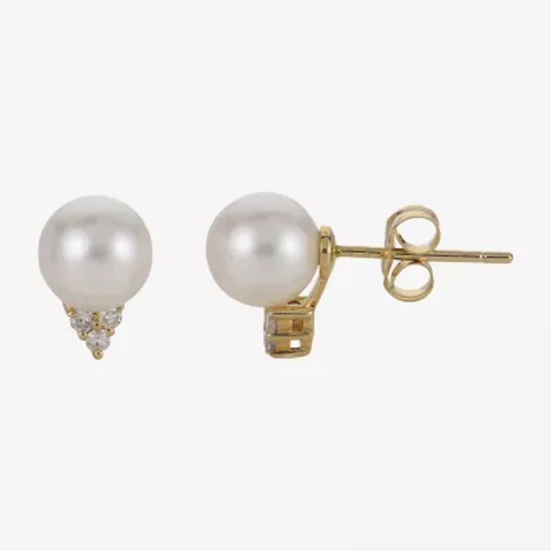 1/10 CT. T.W. Round White Pearl 14K Gold Stud Earrings