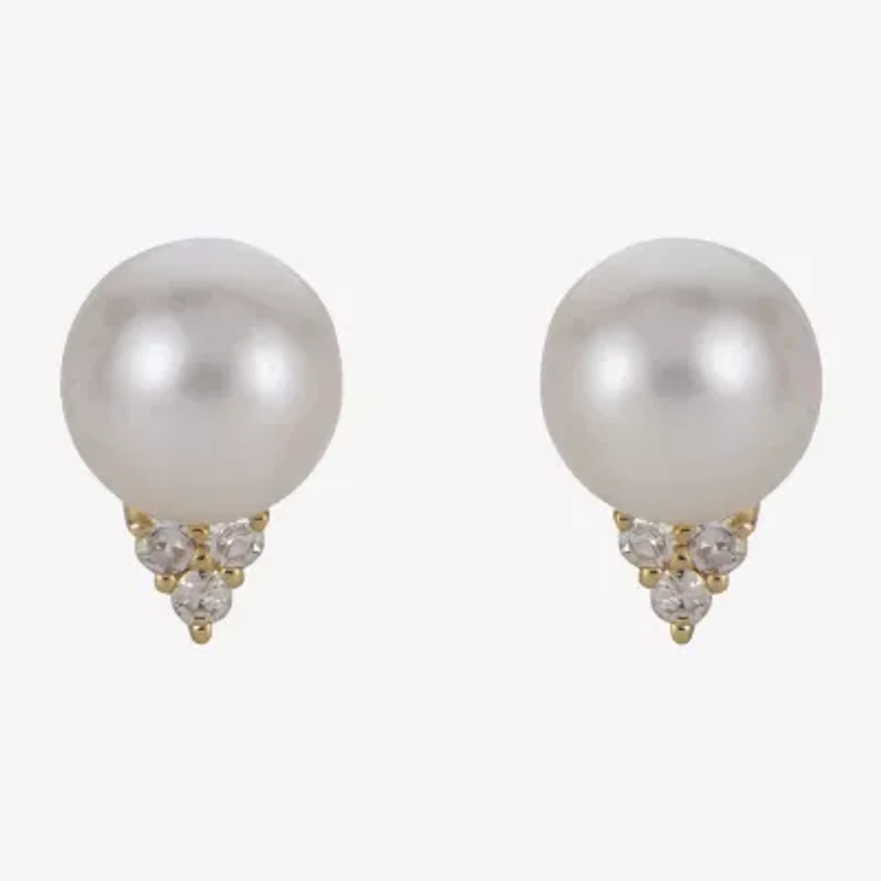 1/10 CT. T.W. Round White Pearl 14K Gold Stud Earrings