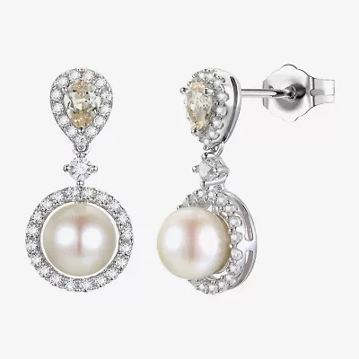 Womens Dyed White Cultured Freshwater Pearl Sterling Silver Drop Earrings