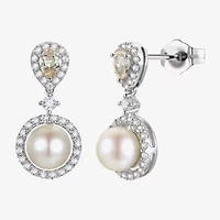 Womens Dyed White Cultured Freshwater Pearl Sterling Silver Drop Earrings