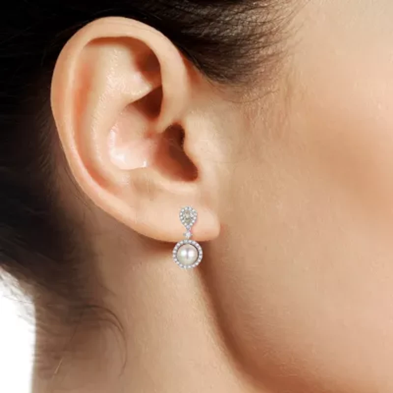 Womens Dyed White Cultured Freshwater Pearl Sterling Silver Drop Earrings