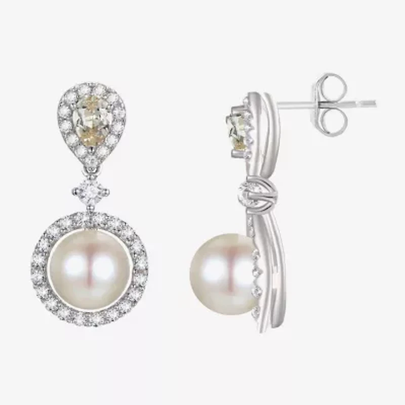 Womens Dyed White Cultured Freshwater Pearl Sterling Silver Drop Earrings