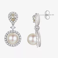 Womens Dyed White Cultured Freshwater Pearl Sterling Silver Drop Earrings