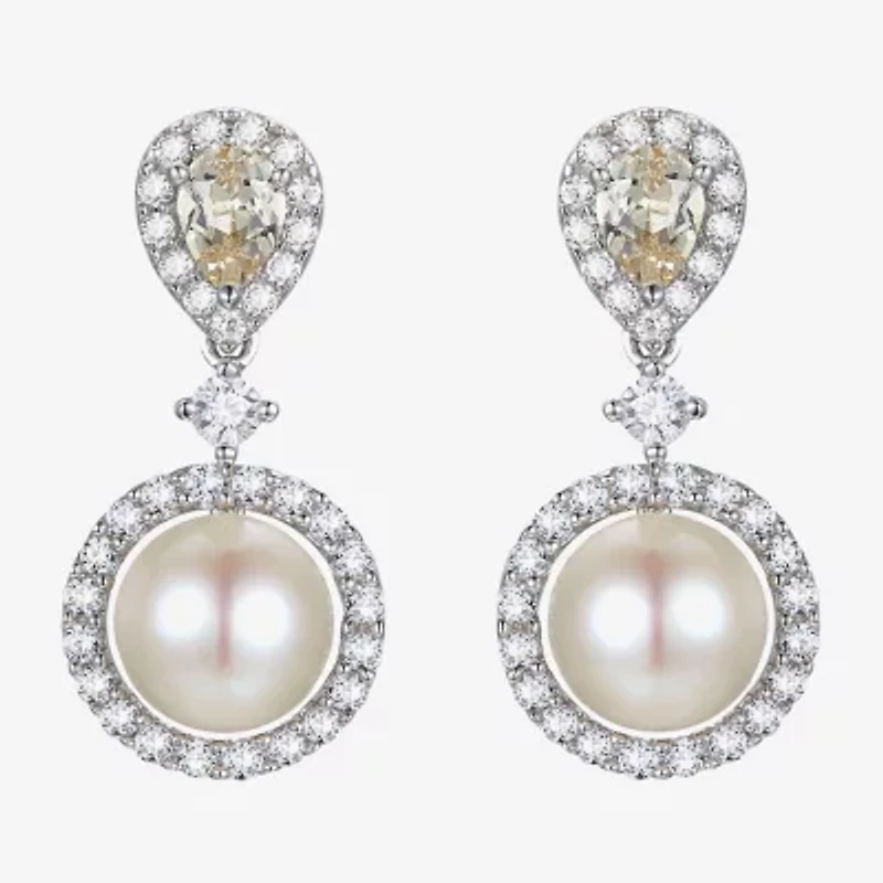 Womens Dyed White Cultured Freshwater Pearl Sterling Silver Drop Earrings