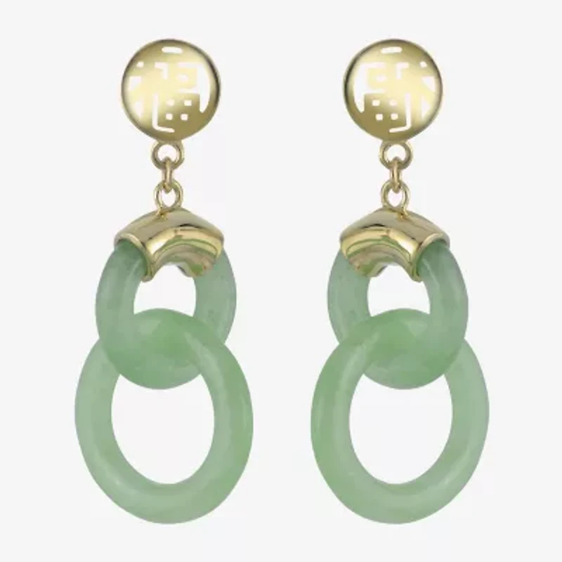 14K Yellow Gold Jade Double Circle Earrings