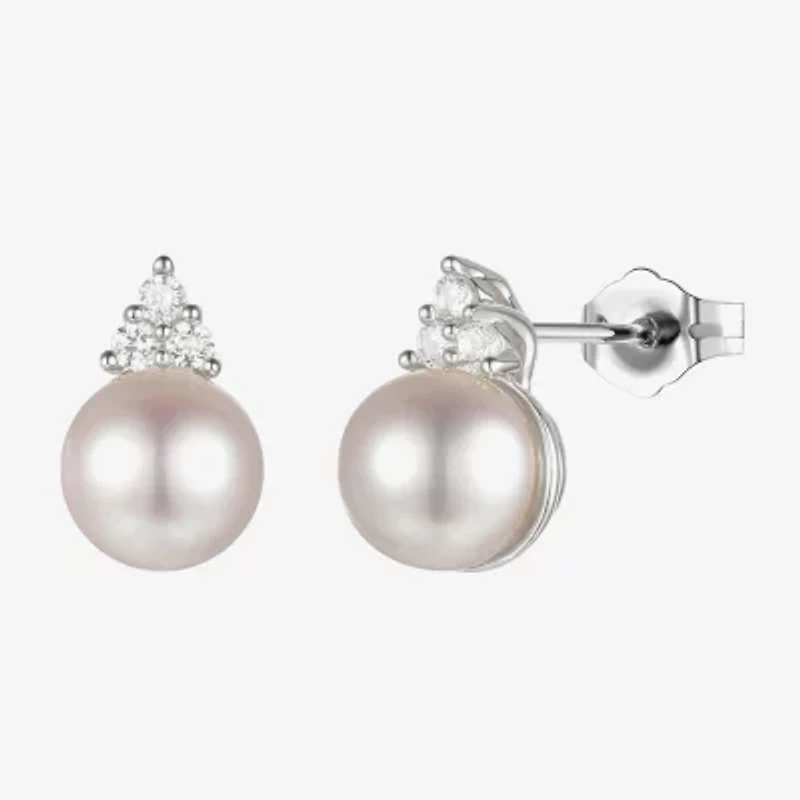 Dyed White Cultured Freshwater Pearl Sterling Silver 8mm Stud Earrings