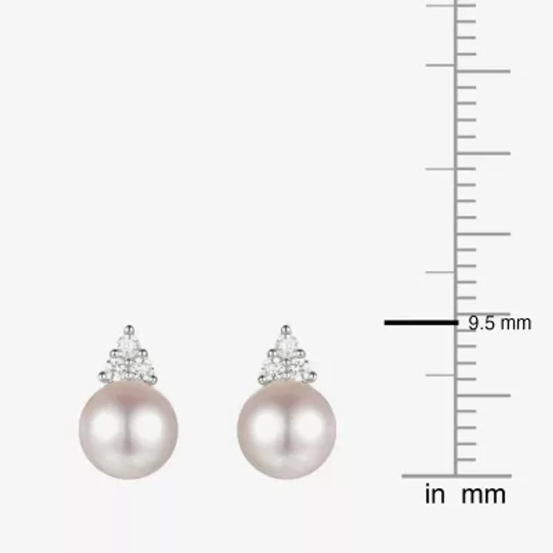 Dyed White Cultured Freshwater Pearl Sterling Silver 8mm Stud Earrings