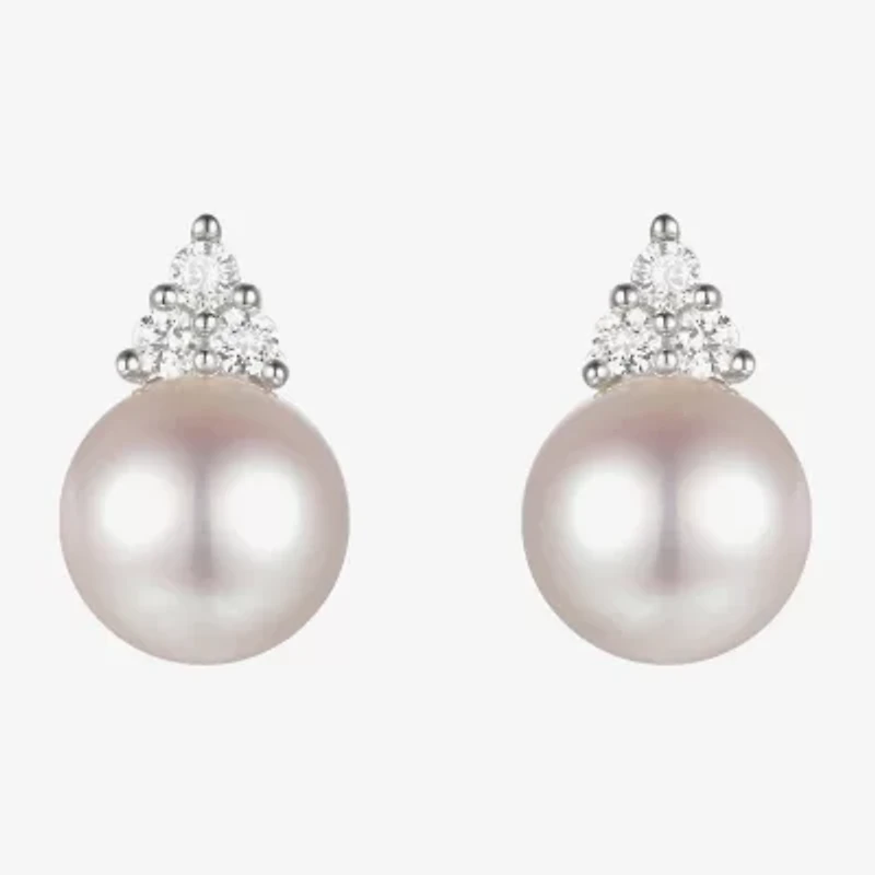 Dyed White Cultured Freshwater Pearl Sterling Silver 8mm Stud Earrings