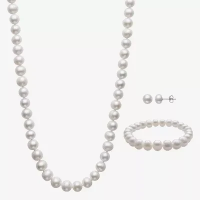 Womens White Cultured Freshwater Pearl Sterling Silver 3-pc. Jewelry Set