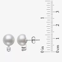 White Cultured Freshwater Pearl Sterling Silver Ball Stud Earrings