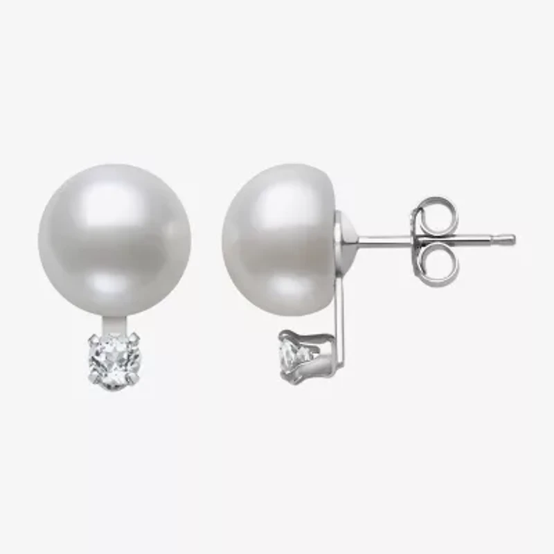 White Cultured Freshwater Pearl Sterling Silver Ball Stud Earrings