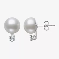 White Cultured Freshwater Pearl Sterling Silver Ball Stud Earrings