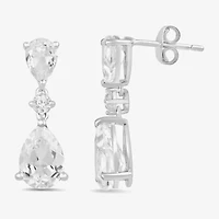 Womens Lab Created White Sapphire Sterling Silver Drop Earrings