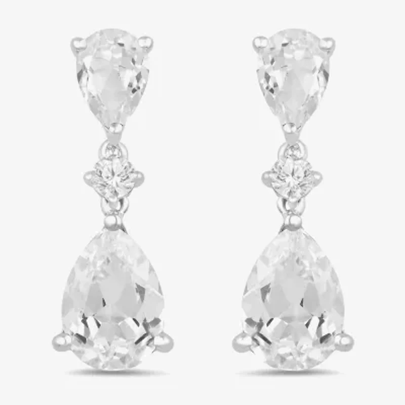 Womens Lab Created White Sapphire Sterling Silver Drop Earrings