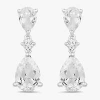 Womens Lab Created White Sapphire Sterling Silver Drop Earrings