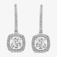 Womens Lab Created White Sapphire Sterling Silver 23.2mm Hoop Earrings