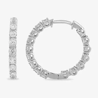 Womens Lab Created White Sapphire Sterling Silver 6.3mm Hoop Earrings