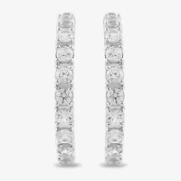 Womens Lab Created White Sapphire Sterling Silver 6.3mm Hoop Earrings