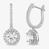 Womens Lab Created White Sapphire Sterling Silver 23.6mm Hoop Earrings