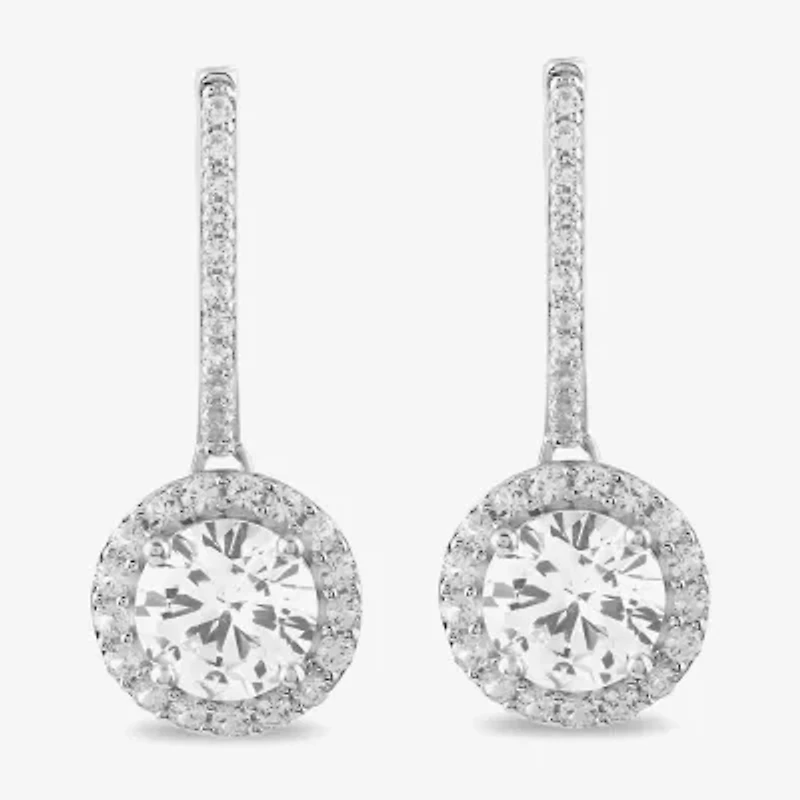 Womens Lab Created White Sapphire Sterling Silver 23.6mm Hoop Earrings