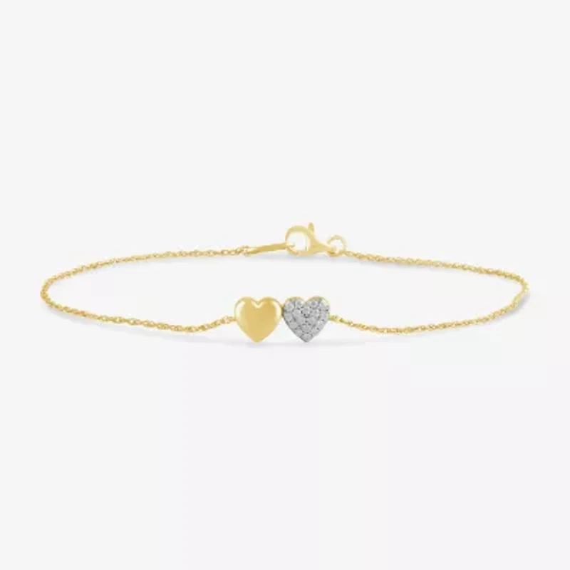 Womens 10K Gold 7.25 Inch Rope Heart Chain Bracelet