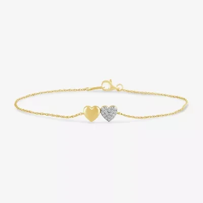 Womens 10K Gold 7.25 Inch Rope Heart Chain Bracelet
