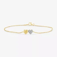 Womens 10K Gold 7.25 Inch Rope Heart Chain Bracelet