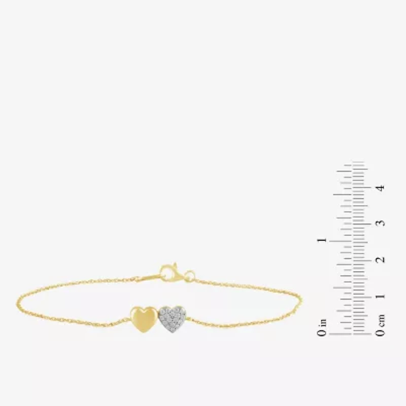 Womens 10K Gold 7.25 Inch Rope Heart Chain Bracelet