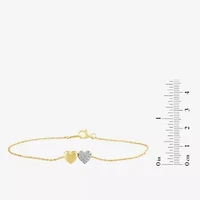 Womens 10K Gold 7.25 Inch Rope Heart Chain Bracelet