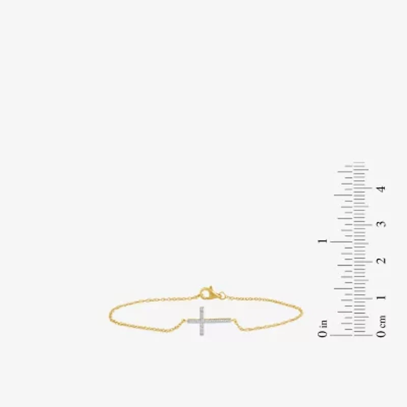 1/10 Ct. T.W. Sideways Cross Womens 10K Gold 7.25 Inch Rope Cross Chain Bracelet