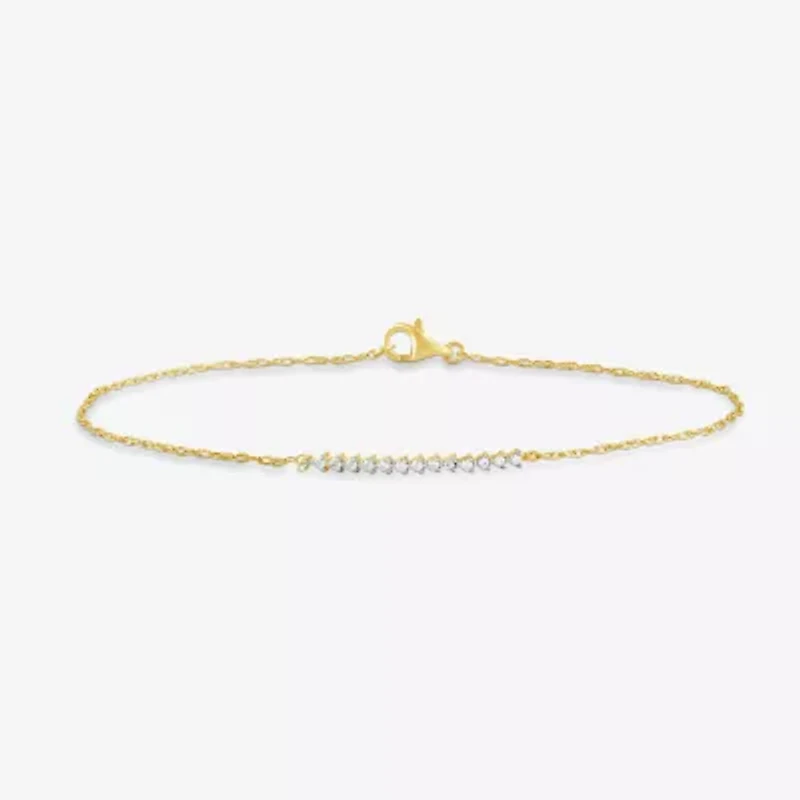 Womens 10K Gold 7.25 Inch Rope Bar Chain Bracelet