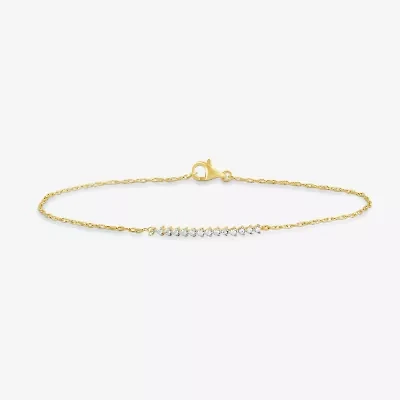 Womens 10K Gold 7.25 Inch Rope Bar Chain Bracelet