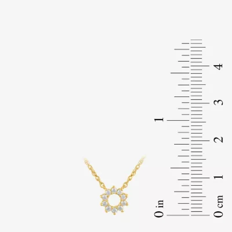 Womens 1/10 CT. T.W. Lab Grown White Diamond 10K Gold Circle Sunburst 18 Inch Pendant Necklace