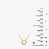 Womens 1/10 CT. T.W. Lab Grown White Diamond 10K Gold Circle Sunburst 18 Inch Pendant Necklace