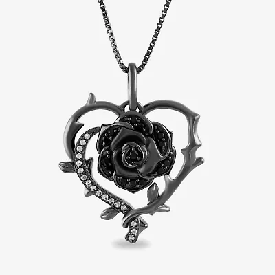 Enchanted Disney Fine Jewelry Womens 1/6 CT. T.W. Natural Black Diamond Sterling Silver Heart 18 Inch Pendant Necklace