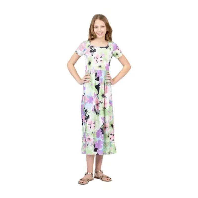 24sevenkid Big Kid Girls Short Sleeve Floral Maxi Dress