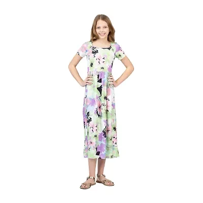 24sevenkid Big Kid Girls Short Sleeve Floral Maxi Dress
