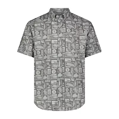 ANGLR Casual Woven Aloha Blueprint Mens Short Sleeve Classic Fit Stretch Fabric Button-Down Shirt
