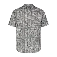ANGLR Casual Woven Aloha Blueprint Mens Short Sleeve Classic Fit Stretch Fabric Button-Down Shirt