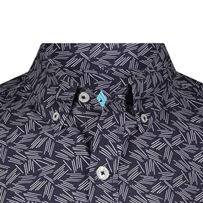 ANGLR Casual Woven Aloha Blueprint Mens Short Sleeve Classic Fit Stretch Fabric Button-Down Shirt