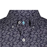 ANGLR Casual Woven Aloha Blueprint Mens Short Sleeve Classic Fit Stretch Fabric Button-Down Shirt