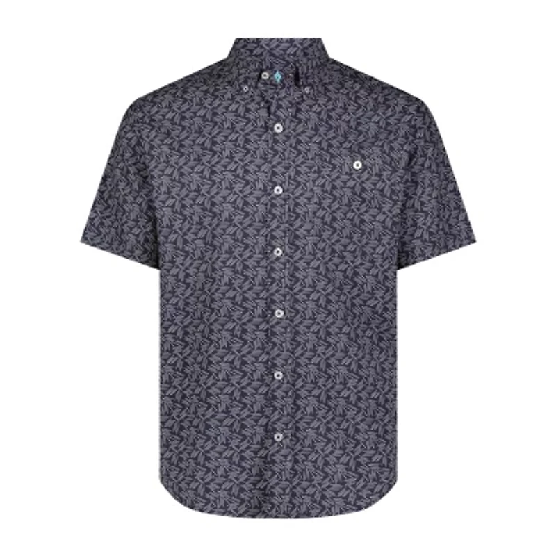 ANGLR Casual Woven Aloha Blueprint Mens Short Sleeve Classic Fit Stretch Fabric Button-Down Shirt